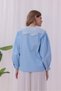 Women's Blue Baby Collar Balloon Sleeve Poplin Shirt Casual Fit Vintega Style - 2