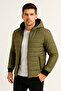 Men's Inflatable Hooded Zipper Coat Water Repellent Quilted Jacket with Pockets - Khaki - 4