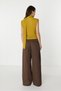 Button Detailed Wide Leg Brown Trousers - 7