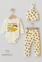 Mother's Honey 3-Piece Newborn Set 100% Cotton Long Sleeve Bodysuit, Floral Bee Pattern Ribbed Pants, Beanie - 4