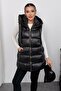 Women's Long Black Hooded Puffer Vest – Astronaut Collar, Waterproof, Oversized - 4