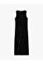 Midi Length Sleeveless Round Neck Velvet Dress - 4