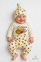 Halasın Balı 3-Piece Newborn Set 100% Cotton Long Sleeve Bodysuit, Floral Bee Pattern Ribbed Pants, Beanie