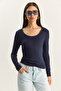 Women's Navy Blue Ultra Soft U-Neck Blouse 122 60283831 - 2
