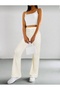 Corded Fabric Velvet High Waist Flared Women's Trousers – Cream - 4