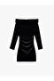 Slim Fit Long Sleeve Off-The-Shoulder Madonna Collar Mini Velvet Dress - 4