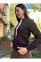 Brown Women's Scarf Detailed Collar Long Sleeve Knit Sweater - 2