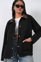 Women's Pocket Detailed Oversized Jacket 5973 - Black - 4