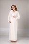 Women's Off-White Jacquard Full-Length Winter Long-Sleeved Lace Design Maternity and Postpartum Robe/Nightgown (2-Piece Set)