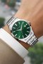 Men's Wristwatch with Calendar Steel Case & Steel Band Silver-Green Zmfer210