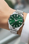 Men's Wristwatch with Calendar Steel Case & Steel Band Silver-Green Zmfer210 - 4