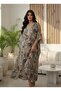 Botanical Print Kaftan Short Dress with Embellished V-Neck - 2