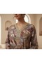 Botanical Print Kaftan Short Dress with Embellished V-Neck