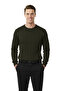 Men's Khaki Comfortable Fit Striped Textured Knit Sweater – Stylish & Modern Design 2605432 - 2