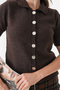 Women's Shirt Collar Silver Button Sequin Short Sleeve Knitwear Cardigan - 5