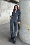 Mock Neck Zip-Up Loose Fit Fleece Warm Long Sleeve Jumpsuit - 5
