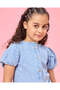 Girls Blue Denim Embroidery Puff Sleeve Blouse - 4