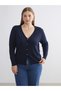 Classic Navy Blue V-Neck Women's Knitwear Cardigan