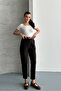 Women's Patterned Skinny Leg Trousers with Pockets and Belted Waist - 4