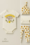 3-Piece Newborn Set “Daddy's Honey” Printed Short Sleeve Bodysuit, Floral Pattern Ribbed Trousers, Beanie - 2