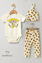 3-Piece Newborn Set “Daddy's Honey” Printed Short Sleeve Bodysuit, Floral Pattern Ribbed Trousers, Beanie - 4