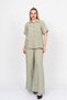 Women's Summer Khaki Shirt with Slit Detail on the Back, Elastic Waist, Pocketed Trousers Set, Stylish, Casual, Comfortable, Two-Piece 70031 - 2