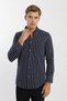 Classic Collar Buttoned Striped Navy Blue Men's Long Sleeve Shirt - 7