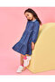 Girls Blue Denim Tired Dress With Collar - 5