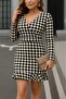 New Season Timeless Elegance Houndstooth Double-Breasted Neck Micro Mini Dress - 3