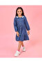 Girls Blue Denim Tired Dress With Collar - 2