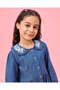 Girls Blue Denim Tired Dress With Collar - 4