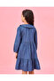 Girls Blue Denim Tired Dress With Collar - 3