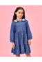 Girls Blue Denim Tired Dress With Collar