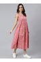 Premium pure cotton light pink colour sleeveless dress with floral prints - Indo Western wear - 2
