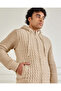 Men Beige Hooded Sweater With Faux Fur Lining - 4