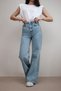 Women's Adel Blue Snow Wash Lycra Wide Leg Jean - Loose Denim Trousers - 2