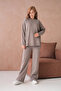 Women's Crew Neck Slit Sweater Pants Two-Piece Knitwear Set - 2