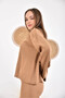 Women's Crew Neck Corded Fabric Sweater Two-Piece Knitwear Set with Pants - 2