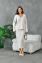 Women's V-Neck Ribbed Sweater Skirt Two-Piece Knit Set - 3