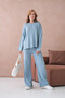 Women's Crew Neck Low Sleeve Sweater Pants Two-Piece Knitwear Set - 3
