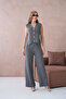Women's V-Neck Button Detail Vest Pants Two-Piece Knitwear Set