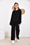 Women's Crew Neck Corded Fabric Sweater Two-Piece Knitwear Set with Pants - 5