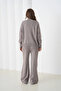 Women's Mock Neck Half Placket Zipper Slit Sweater Pants Two-Piece Knitwear Set - 5