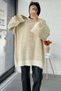 Sim Geçişli Oversized Women's Knitwear Sweater – Ecru - 5