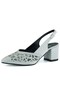 Estelle Silver Satin Stone Mesh Pointed Toe Thick Heeled Open Back Evening Dress Shoes - 2