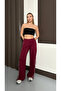 Women's Burgundy Side Striped Modal Wide Leg Baggy Sweatpants - 3