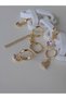 Set of 6 Heart Clover Star Pink Stone Gold Color Earrings