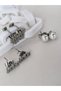Set of 6 Clover Pearl Love Figured Silver Color Earrings - 3