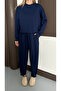 Women's Navy Blue Oversized Tracksuit Set Comfortable Fit Sweatshirt and Elastic Leg Bottom - 5