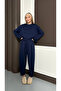 Women's Navy Blue Oversized Tracksuit Set Comfortable Fit Sweatshirt and Elastic Leg Bottom - 4